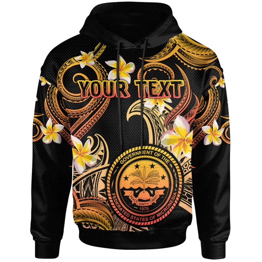 Federated States of Micronesia Hoodie - Custom Personalised Polynesian Waves with Plumeria Flowers (Orange)