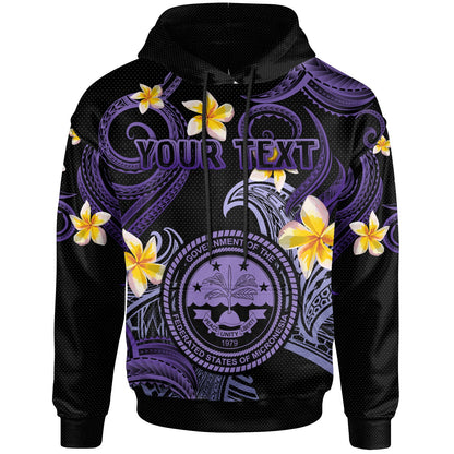 Federated States of Micronesia Hoodie - Custom Personalised Polynesian Waves with Plumeria Flowers (Purple)