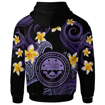 Federated States of Micronesia Hoodie - Custom Personalised Polynesian Waves with Plumeria Flowers (Purple)