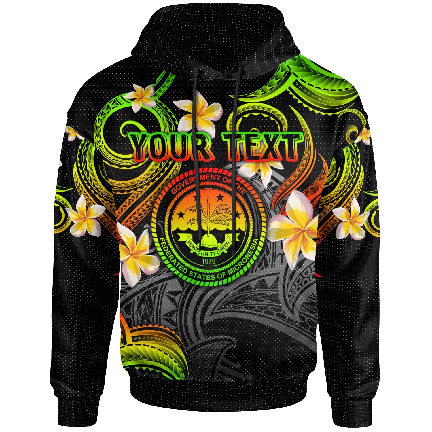 Federated States of Micronesia Hoodie - Custom Personalised Polynesian Waves with Plumeria Flowers (Reggae)