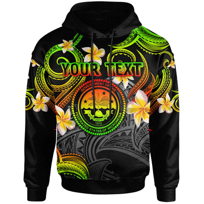 Federated States of Micronesia Hoodie - Custom Personalised Polynesian Waves with Plumeria Flowers (Reggae)