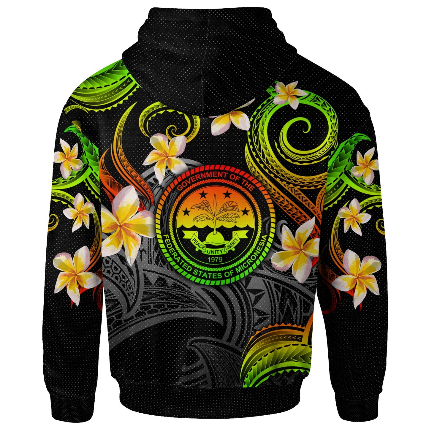 Federated States of Micronesia Hoodie - Custom Personalised Polynesian Waves with Plumeria Flowers (Reggae)