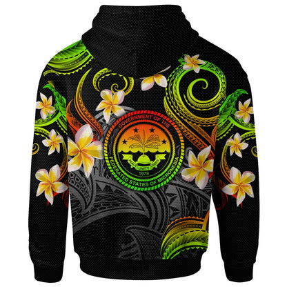 Federated States of Micronesia Hoodie - Custom Personalised Polynesian Waves with Plumeria Flowers (Reggae)