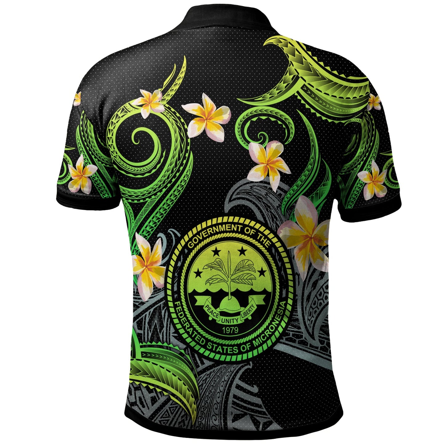Federated States of Micronesia Polo Shirt - Custom Personalised Polynesian Waves with Plumeria Flowers (Green)