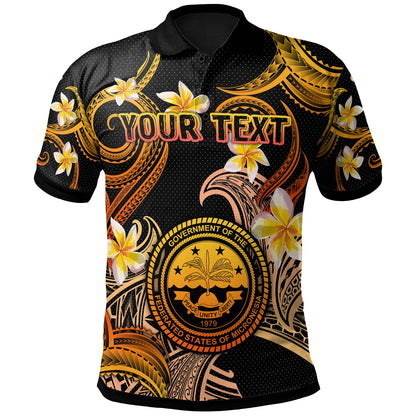 Federated States of Micronesia Polo Shirt - Custom Personalised Polynesian Waves with Plumeria Flowers (Orange)