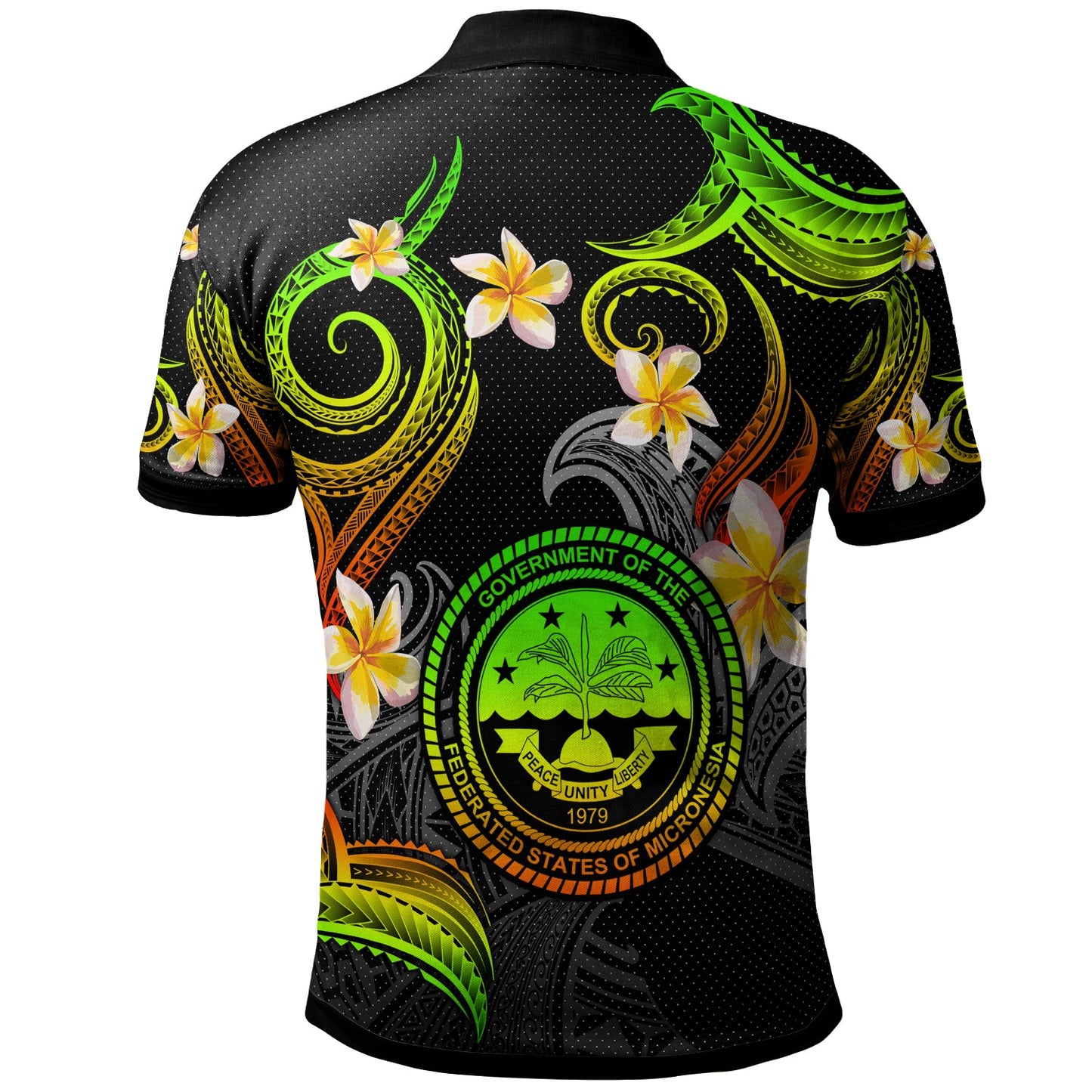 Federated States of Micronesia Polo Shirt - Custom Personalised Polynesian Waves with Plumeria Flowers (Reggae)