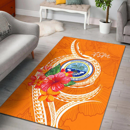 FSM Polynesian Area Rug - Orange Floral With Seal