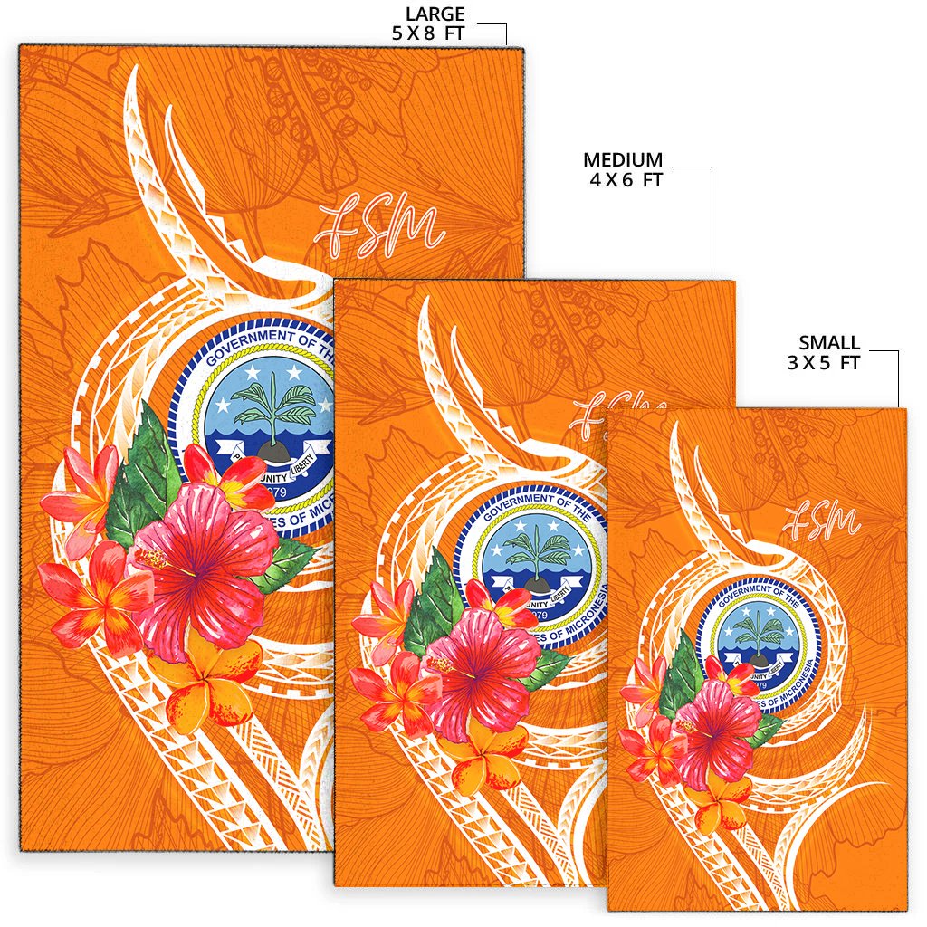 FSM Polynesian Area Rug - Orange Floral With Seal