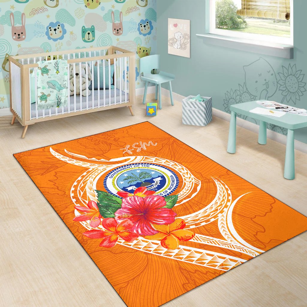 FSM Polynesian Area Rug - Orange Floral With Seal