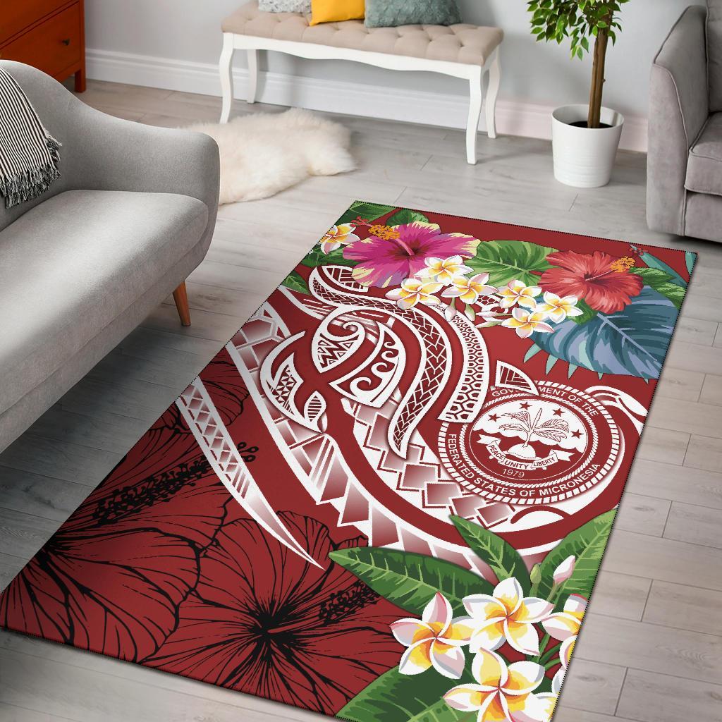 FSM Polynesian Area Rug - Summer Plumeria (Red)