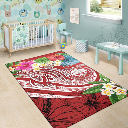 FSM Polynesian Area Rug - Summer Plumeria (Red)