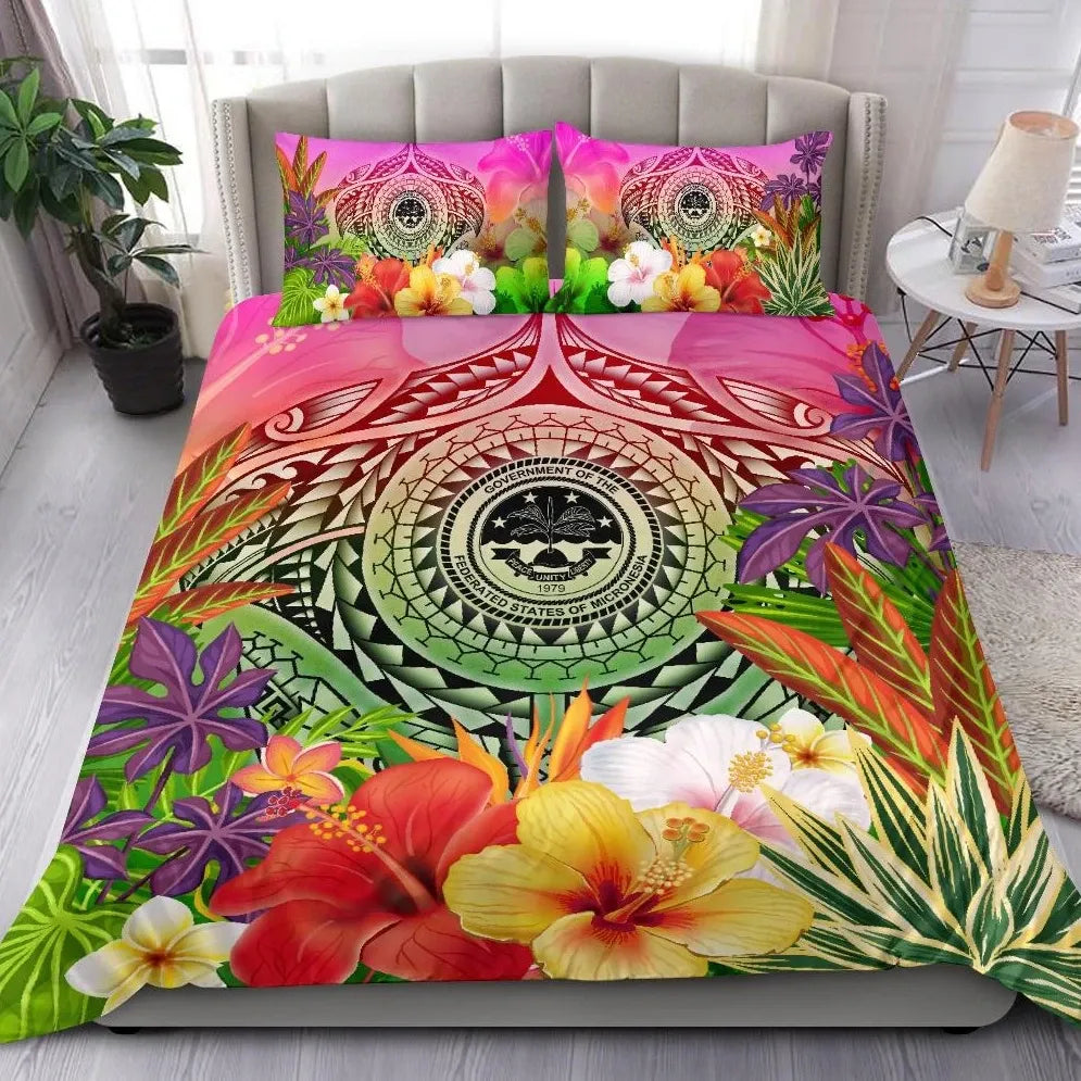 FSM Polynesian Bedding Set - Manta Ray Tropical Flowers