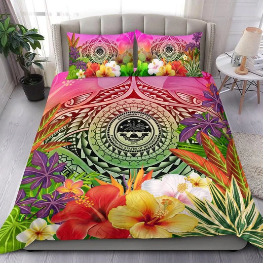 FSM Polynesian Bedding Set - Manta Ray Tropical Flowers