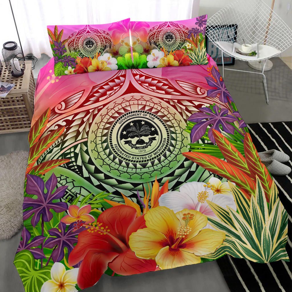 FSM Polynesian Bedding Set - Manta Ray Tropical Flowers