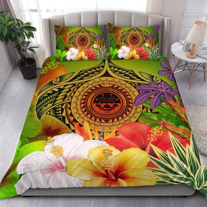 FSM Polynesian Bedding Set - Manta Ray Tropical Flowers (Reggae)