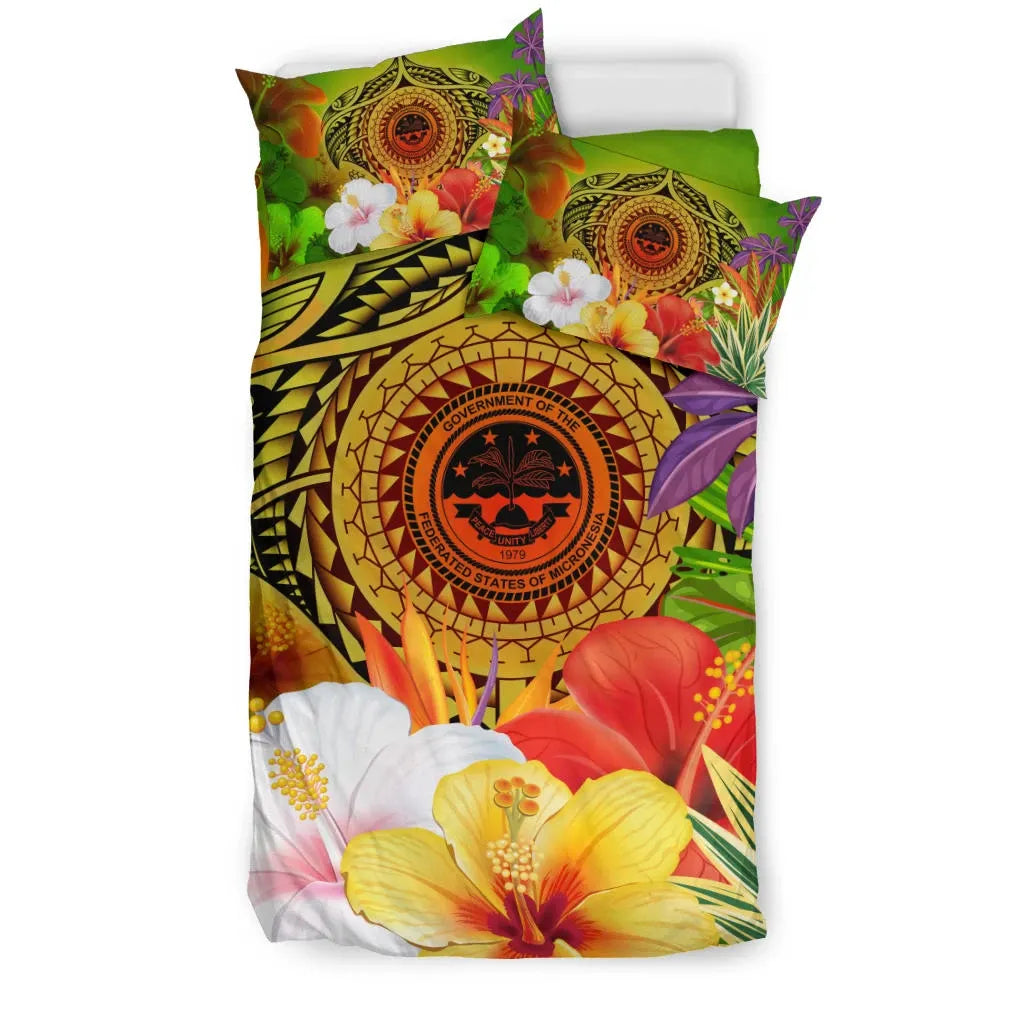 FSM Polynesian Bedding Set - Manta Ray Tropical Flowers (Reggae)