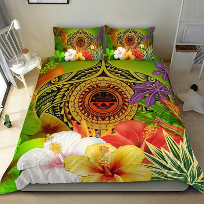 FSM Polynesian Bedding Set - Manta Ray Tropical Flowers (Reggae)
