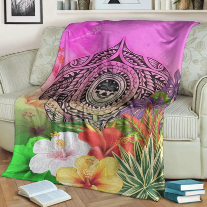 Fsm Polynesian Premium Blanket - Manta Ray Tropical Flowers