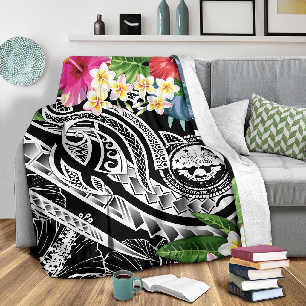 FSM Polynesian Premium Blanket - Summer Plumeria (Black)