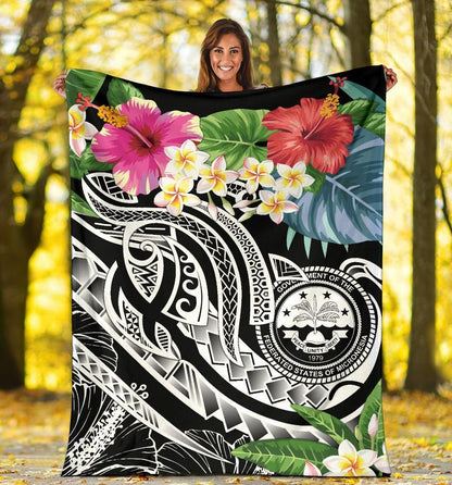 FSM Polynesian Premium Blanket - Summer Plumeria (Black)