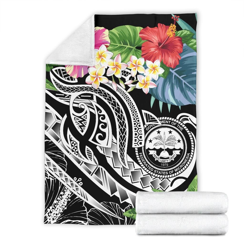 FSM Polynesian Premium Blanket - Summer Plumeria (Black)