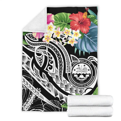 FSM Polynesian Premium Blanket - Summer Plumeria (Black)