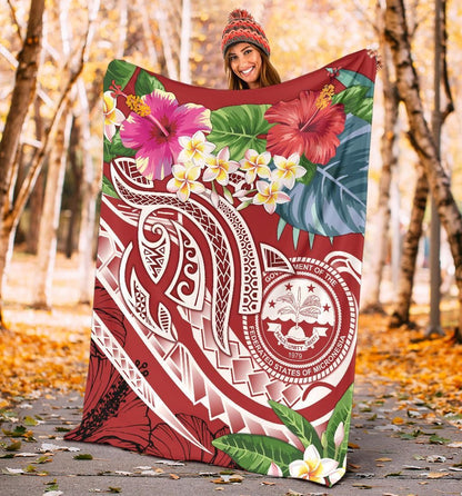 FSM Polynesian Premium Blanket - Summer Plumeria (Red)