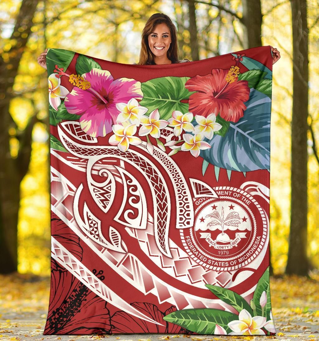 FSM Polynesian Premium Blanket - Summer Plumeria (Red)