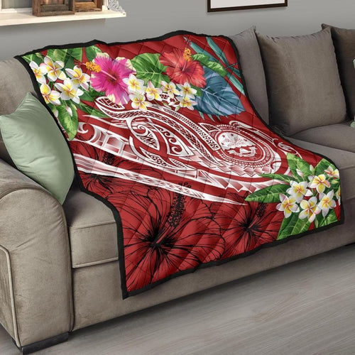 FSM Polynesian Premium Quilt - Summer Plumeria (Red)