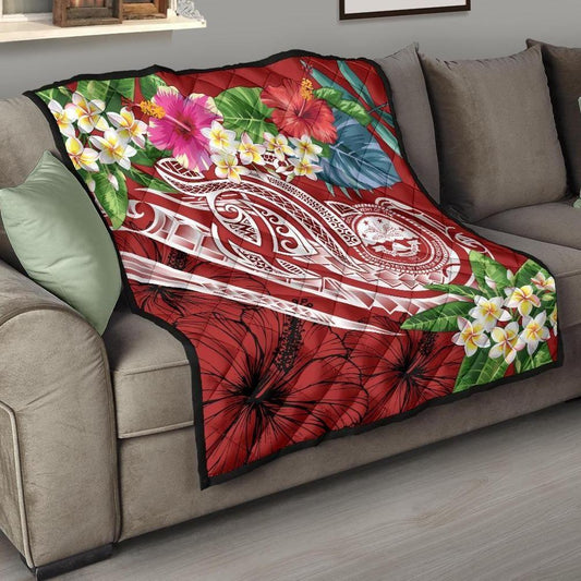 FSM Polynesian Premium Quilt - Summer Plumeria (Red)