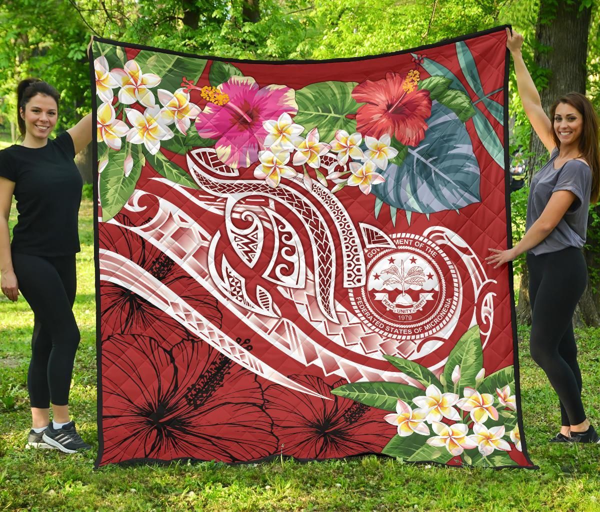 FSM Polynesian Premium Quilt - Summer Plumeria (Red)