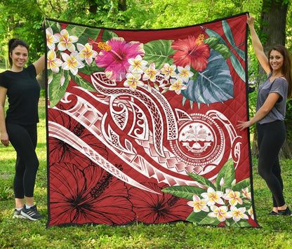 FSM Polynesian Premium Quilt - Summer Plumeria (Red)