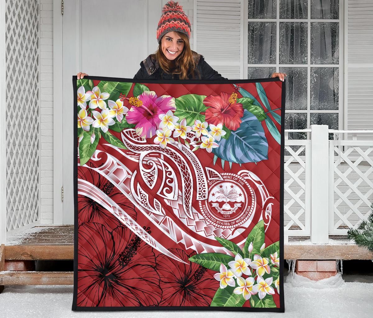 FSM Polynesian Premium Quilt - Summer Plumeria (Red)