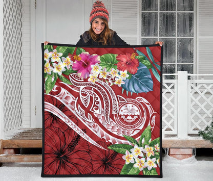 FSM Polynesian Premium Quilt - Summer Plumeria (Red)