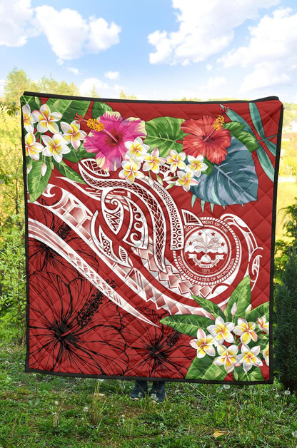 FSM Polynesian Premium Quilt - Summer Plumeria (Red)