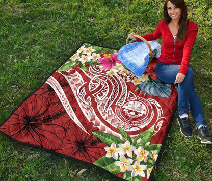 FSM Polynesian Premium Quilt - Summer Plumeria (Red)