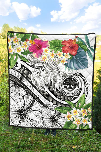 FSM Polynesian Premium Quilt - Summer Plumeria (White)