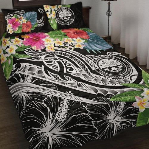 FSM Polynesian Quilt Bed Set - Summer Plumeria (Black)