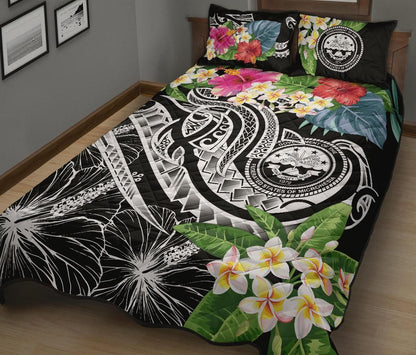 FSM Polynesian Quilt Bed Set - Summer Plumeria (Black)