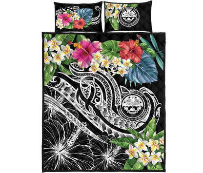 FSM Polynesian Quilt Bed Set - Summer Plumeria (Black)