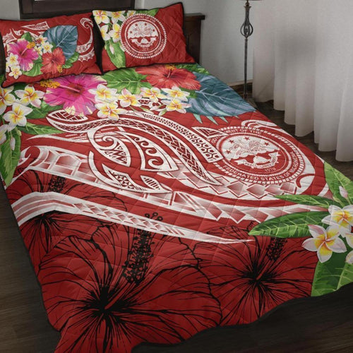 FSM Polynesian Quilt Bed Set - Summer Plumeria (Red)