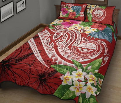 FSM Polynesian Quilt Bed Set - Summer Plumeria (Red)