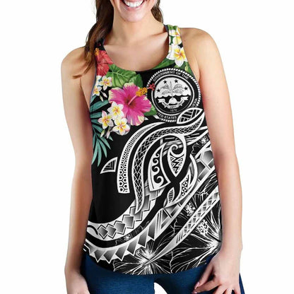 FSM Polynesian Women Racerback Tank - Summer Plumeria (Black)