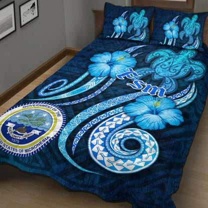 FSM Quilt Bed Set - Turtle and Tribal Tattoo Of Polynesian