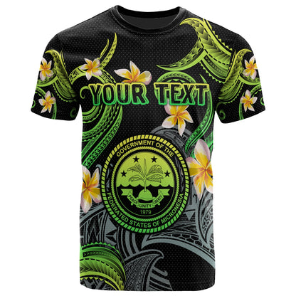 Federated States of Micronesia T-shirt - Custom Personalised Polynesian Waves with Plumeria Flowers (Green)