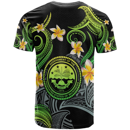 Federated States of Micronesia T-shirt - Custom Personalised Polynesian Waves with Plumeria Flowers (Green)