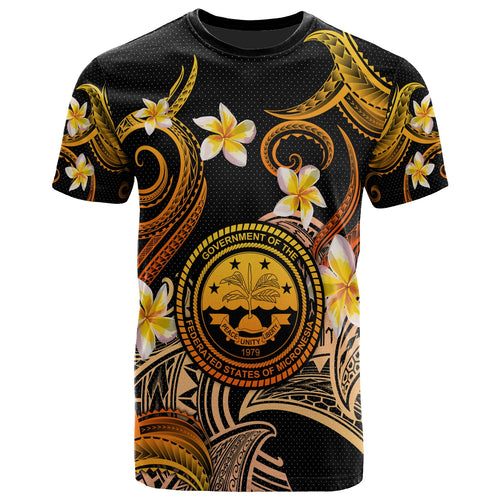 Federated States of Micronesia T-shirt - Custom Personalised Polynesian Waves with Plumeria Flowers (Orange)