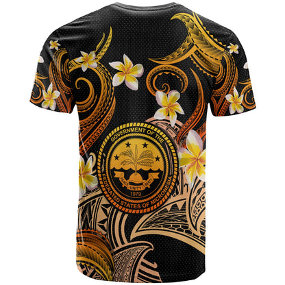 Federated States of Micronesia T-shirt - Custom Personalised Polynesian Waves with Plumeria Flowers (Orange)