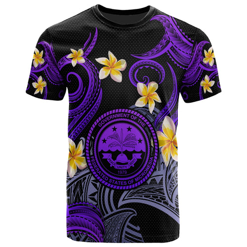 Federated States of Micronesia T-shirt - Custom Personalised Polynesian Waves with Plumeria Flowers (Purple)