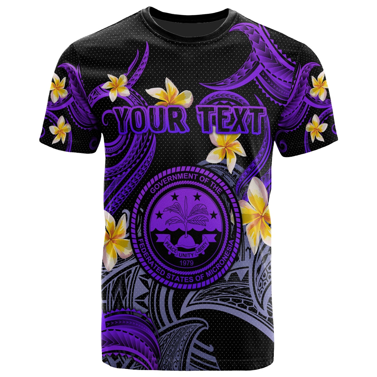 Federated States of Micronesia T-shirt - Custom Personalised Polynesian Waves with Plumeria Flowers (Purple)